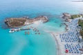 Cyprus -Nissi Beach in Ayia Napa, clean aerial photo of famous tourist beach in Cyprus