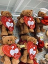 28.01.2020 Cyprus Paphos mall Lots of teddy bears white and brown with hearts in the shop. Cute bear.