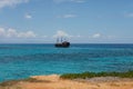 Cyprus, Protaras, May 2018. A pirate ship is sailing by the sea Royalty Free Stock Photo