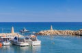 Cyprus Protoras October 11, 2021. different types of yachts and boats on the dock in the bay in clear weather in Cyprus Royalty Free Stock Photo