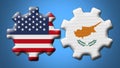 Cyprus and USA United States of America Wheel Gears Flags Ã¢â¬â 3D Illustrations