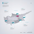 Cyprus vector map with infographic elements, pointer marks