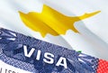 Cyprus Visa Document, with Cyprus flag in background. Cyprus flag with Close up text VISA on USA visa stamp in passport,3D