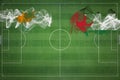 Cyprus vs Palestine Soccer Match, national colors, national flags, soccer field, football game, Copy space