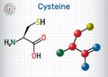 Cysteine L-cysteine, Cys, C proteinogenic amino acid molecule. Sheet of paper in a cage