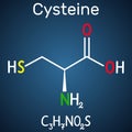 Cysteine L-cysteine, Cys, C proteinogenic amino acid molecule. Structural chemical formula on the dark blue background