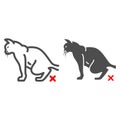 Cystitis in cat line and solid icon, Diseases of pets concept, cat urolithiasis sign on white background, inflammation