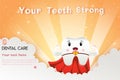 Cute cartoon dental care strong tooth .oral dental hygiene