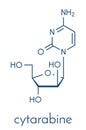 Cytarabine cytosine arabinoside, Ara-C chemotherapy drug molecule. Used in treatment of acute myeloid leukemia AML, acute.