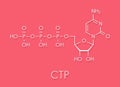 Cytidine triphosphate CTP RNA building block molecule. Also functions as cofactor to some enzymes. Skeletal formula.