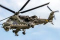 Czech Air Force Mi-35 Hind attack helicopter in flight over Berlin-Schonefeld. Berlin, Germany - June 2, 2016