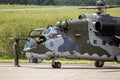 Czech Air Force Mi-35 Hind attack helicopter on the tarmac of Berlin-Schonefeld Airport. Berlin, Germany - June 2, 2016 Royalty Free Stock Photo