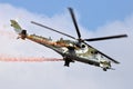 Czech Air Force Mil Mi-35 Hind attack helicopter in flight at Kleine-Brogel Airbase. Belgium - September 13, 2014