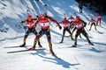 Czech biathlete Ondrej Moravec leads the group of competitors during Czech Biathlon