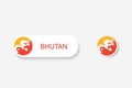 Bhutan button flag in illustration of oval shaped with word of Bhutan.