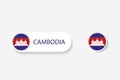Cambodia button flag in illustration of oval shaped with word of Cambodia.