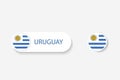 Uruguay button flag in illustration of oval shaped with word of Uruguay.