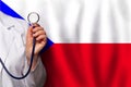 Czech doctor's hand with stethoscope on the background of flag of Czech Republic Medicine, clinic, practitioner, healthcare