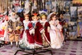 Czech dolls. Tourist souvenirs in the center of Prague. Royalty Free Stock Photo