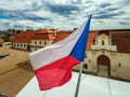 Czech flag waves on balcony of Litomysl Castle, Czech Pepublic