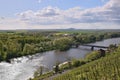 Czech landscape with european river Labe and Josef Straka bridge when viewed from lookout in Melnik city in spring