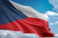 Czech Republic national flag waving blue sky background realistic 3d illustration