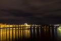 Czech National theater and the river Vltava at night