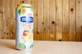 Czech non-alcoholic beer Birell with fruit Mango and Lemon flavour Royalty Free Stock Photo