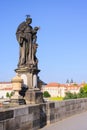 Czech, Prague, gothic sculpture of the Anthony of Padua on the Charles bridge. Prague, medieval art, statue of Saint on the bridge Royalty Free Stock Photo