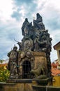 Czech, Prague, gothic sculpture of the Cyril and Methodius on the Charles bridge. Prague, medieval art, statue of Saint on the Royalty Free Stock Photo