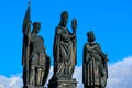 Czech, Prague, gothic sculpture of the Saints Norbert, Wenceslaus and Sigismund on the Charles bridge. Prague, medieval art, stat Royalty Free Stock Photo