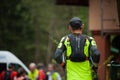 Czech Republic, Beskydy: May 2019. Perun Sky Marathon. Runner approaching refreshment station