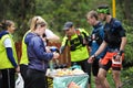 Czech Republic, Beskydy: May 2019. Perun Sky Marathon. Runners at a refreshment station