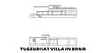 Czech Republic, Brno, Tugendhat Villa line travel skyline set. Czech Republic, Brno, Tugendhat Villa outline city vector