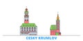 Czech Republic, Cesky Krumlov line cityscape, flat vector. Travel city landmark, oultine illustration, line world icons