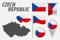 CZECH REPUBLIC. Collection symbols in colors national flag on various objects isolated on white background. Flag, pointer, button Royalty Free Stock Photo