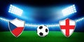 Czech Republic and England Soccer or Football Match Concept Backdrop in a 3D Rendered Stadium. Modern football match