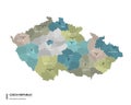 Czech Republic higt detailed map with subdivisions. Administrative map of Czech Republic with districts and cities name, colored