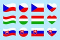 Czech Republic, Hungary, Slovakia flags vector set. Flat isolated icons. Hungarian, Czech, Slovak national symbols collection. Web