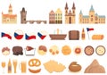 Czech Republic icons set cartoon vector. Prague skyline Royalty Free Stock Photo