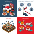 Czech Republic 4 Isometric Icons Square