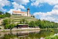 Renaissance Chateau and Church of Sts. Peter and Paul, Labe river, Melnik, Czech Republic Royalty Free Stock Photo