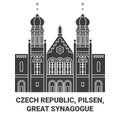 Czech Republic, Pilsen, Great Synagogue travel landmark vector illustration