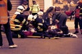 CZECH REPUBLIC, PLZEN, 30 NOVEMBER, 2015: A team of emergency medical services at work,wounded on a stretcher at the scene of a ca