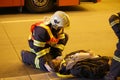 CZECH REPUBLIC, PLZEN, 30 SEPTEMBER, 2015:Brave firefighter relieve an injured after car accident