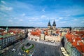 Czech Republic. Prague. Aerial view of the old town. The church of Our Lady before Tyn