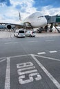 Airbus A380-800, Emirates Arlines, Vaclav Havel International airport, Ruzyne, Prague, Czech republic Royalty Free Stock Photo