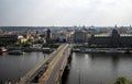 Czech Republic Prague capitol city skyline view over the roof river buildings bridges Royalty Free Stock Photo