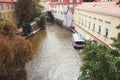 Czech Republic, Prague, certovka river, water water channel, passenger ferryboat the Charles Bridge