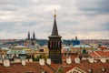 Czech Republic, Prague, July 25, 2017: Panoramic view of the city. Red Roofs of houses and structures of the old city in the summe Royalty Free Stock Photo